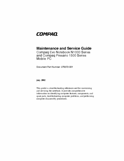 COMPAQ Compaq Evo Notebook N1000 Series Compaq Evo Notebook N1000 Series service manual